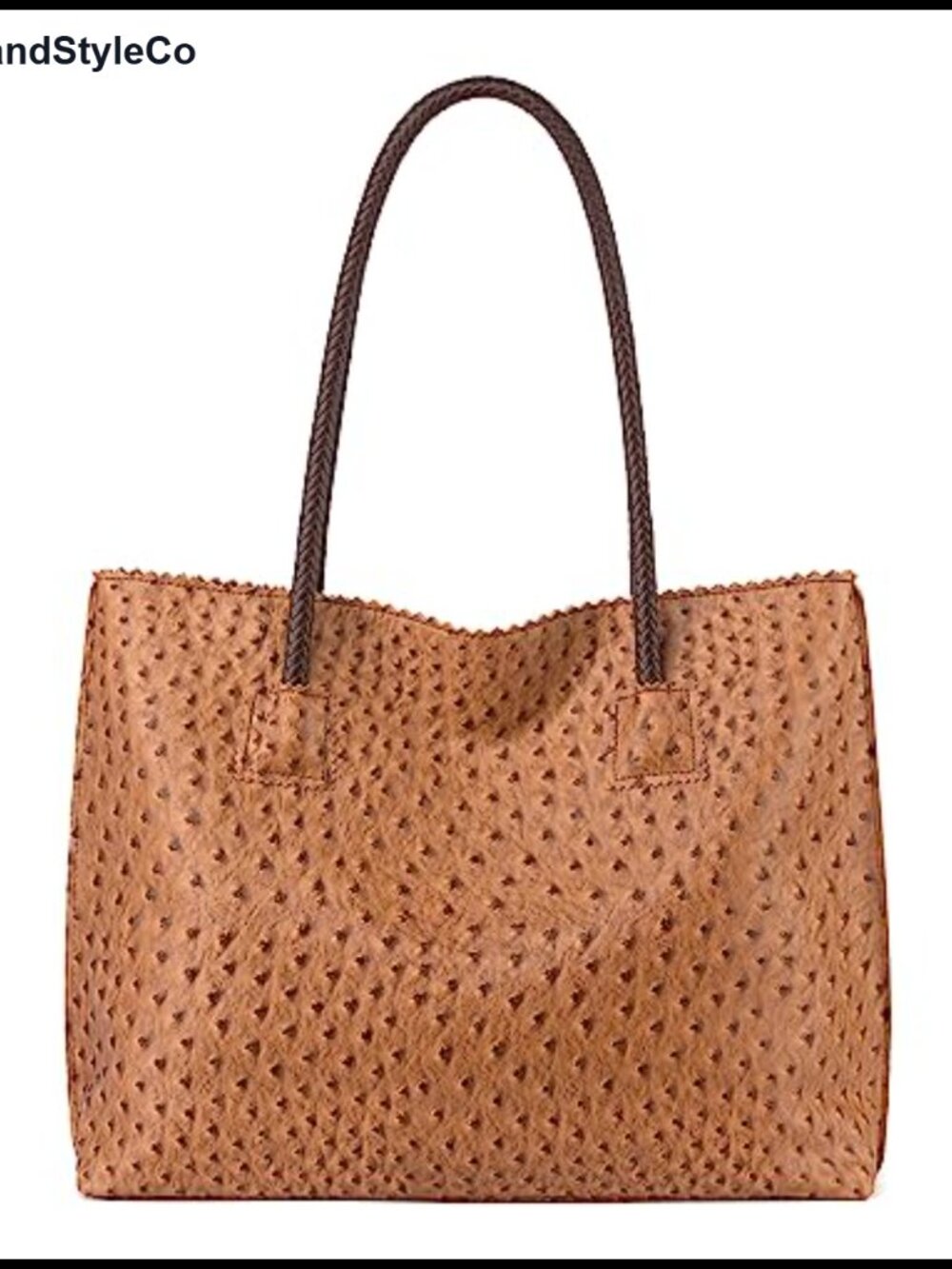 Large Ostrich Vegan Leather Tote Bag with Zipper Shoulder Handbags